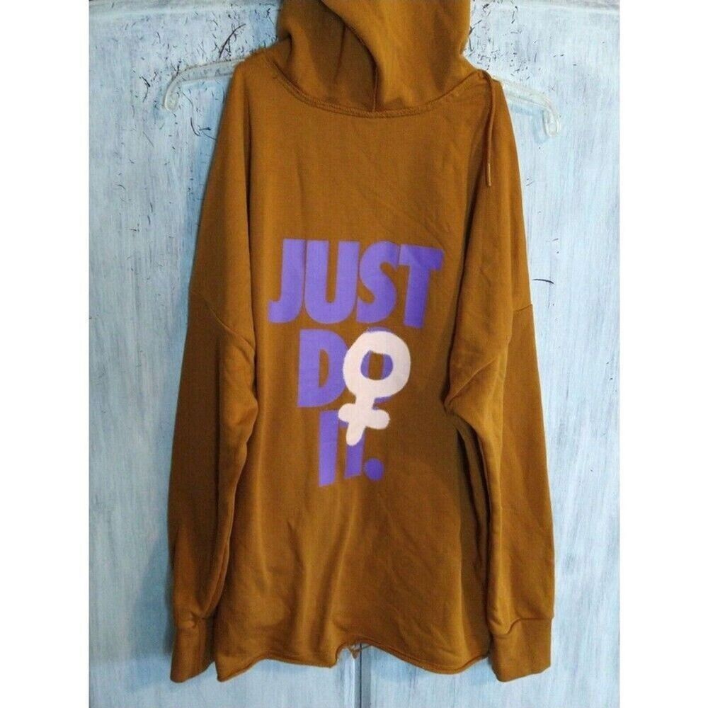 Nike Just Do It Mustard Cold Shoulder Nwot Medium Hoodie Y2K Boho